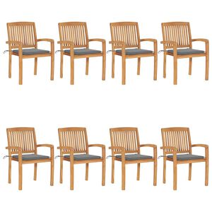 vidaXL Stapelbare Gartenst&uuml;hle mit Kissen 8 Stk. Massivholz Teak