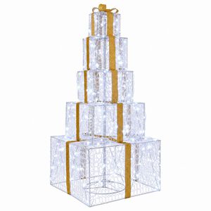 vidaXL Weihnachts-LED-Geschenkbox-Stapel 250 LEDs Kaltwei&szlig;