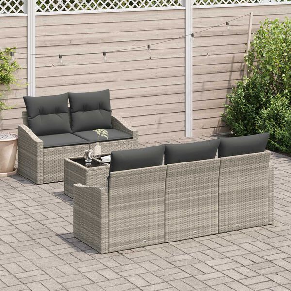 vidaXL Sofa Set mit Kissen mit Kissen 6 pcs Hellgrau Poly-Rattan