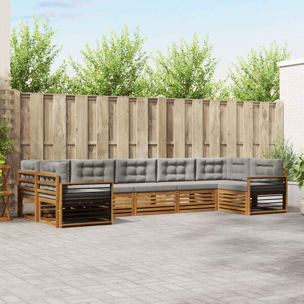 vidaXL Outdoor-Sofagarnitur mit Kissen 7 pcs Nat&uuml;rlich und Hellgrau