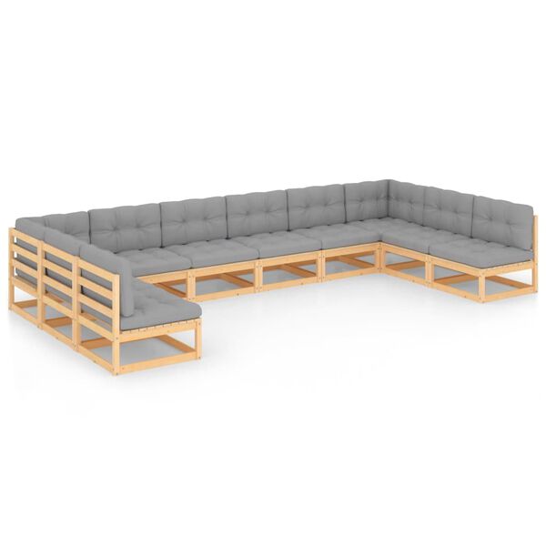 vidaXL 10-tlg. Garten-Lounge-Set mit Kissen Massivholz Kiefer