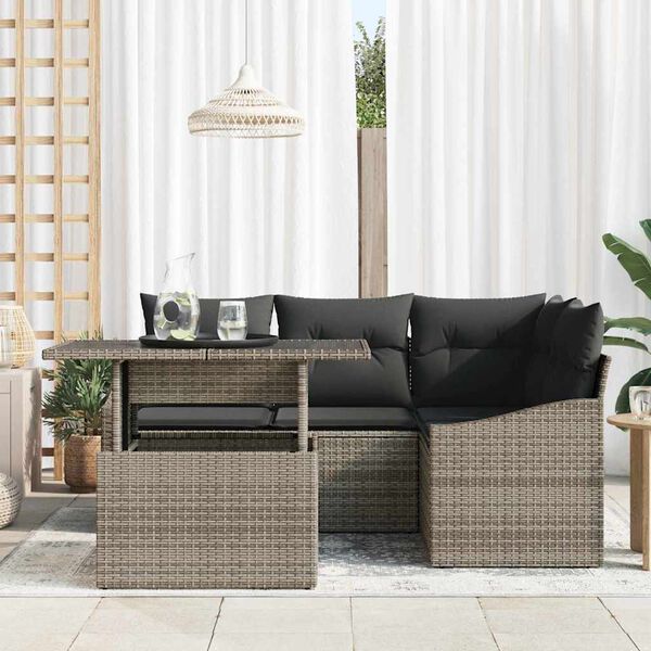 vidaXL Gartensofa-set mit Kissen mit Speicher 5 pcs Grau Poly-Rattan