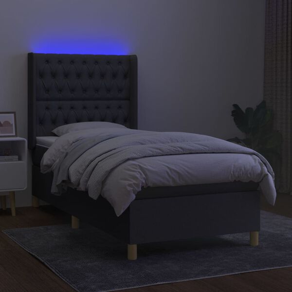 vidaXL Boxspringbett mit Matratze & LED Dunkelgrau 90x190 cm Stoff