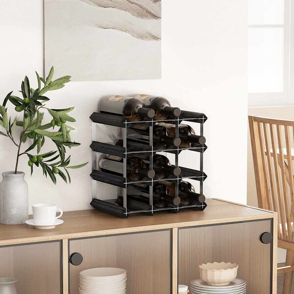 vidaXL Weinregal f&uuml;r 12 Flaschen Schwarz Massivholz Kiefer