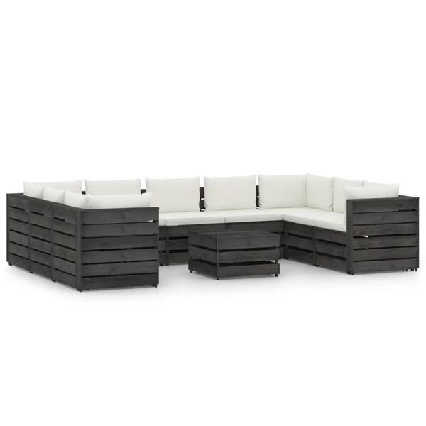 vidaXL 10-tlg. Garten-Lounge-Set mit Kissen Grau Impr&auml;gniertes Holz