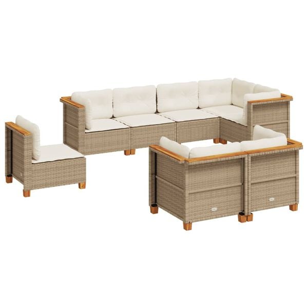 vidaXL 8-tlg. Garten-Sofagarnitur mit Kissen Beige Poly Rattan