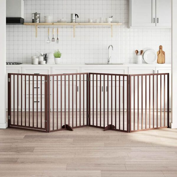 vidaXL Hundegitter mit T&uuml;r Faltbar 4 Paneele Braun 320 cm Pappelholz