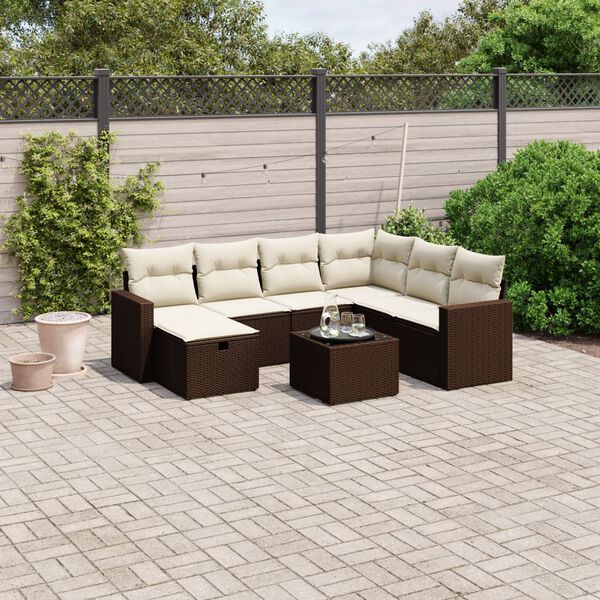 vidaXL 8-tlg. Garten-Sofagarnitur mit Kissen Braun Poly Rattan