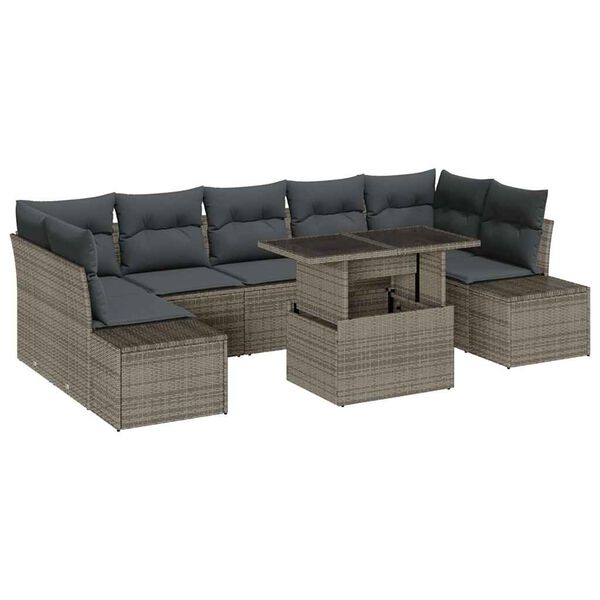 vidaXL Sofa Set mit Kissen 8 pcs Grau Poly-Rattan