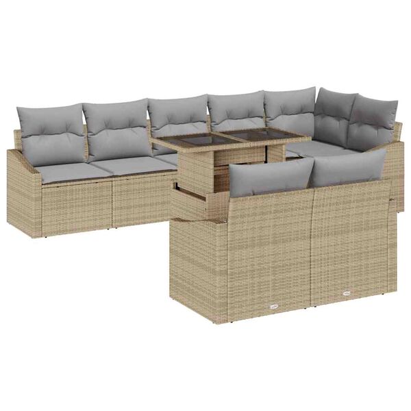 vidaXL Garten-Sofa-Set mit Kissen 9 pcs Beige und Hellgrau
