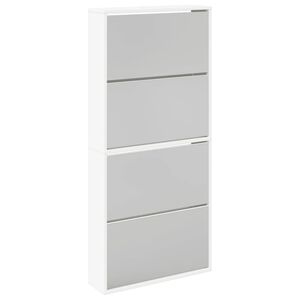 vidaXL Schuhschrank mit 4 F&auml;chern Spiegel Wei&szlig; 63&times;17&times;134 cm