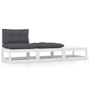 vidaXL 3-tlg. Garten-Lounge-Set mit Kissen Weiß Kiefer Massivholz