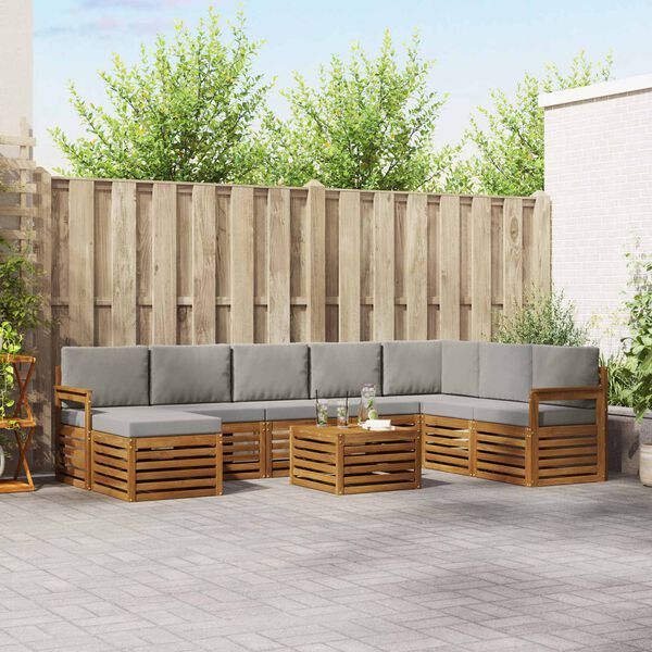 vidaXL Ecksofa Set 9 pcs Nat&uuml;rlich und Hellgrau Massivholz Akazie