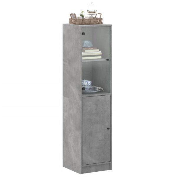 vidaXL Highboard mit Glast&uuml;r Betongrau 35x37x142 cm