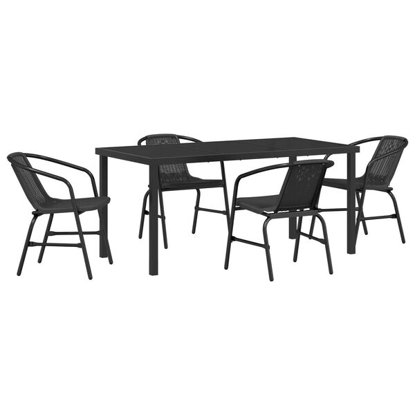 vidaXL Garten Essgruppe 5 pcs Schwarz Poly Rattan