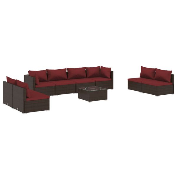 vidaXL 9-tlg. Garten-Lounge-Set mit Kissen Poly Rattan Braun