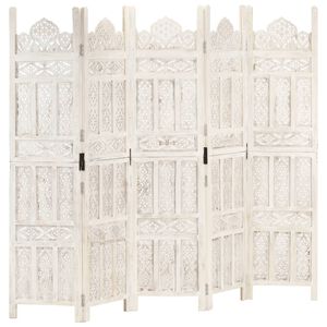 vidaXL 5tlg. Raumteiler Handgeschnitzt Wei&szlig; 200&times;165cm Mango Massivholz
