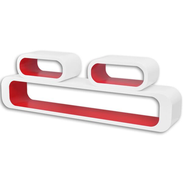 3-tlg. Wandregal-Set f&uuml;r B&uuml;cher DVD MDF Wei&szlig; Rot