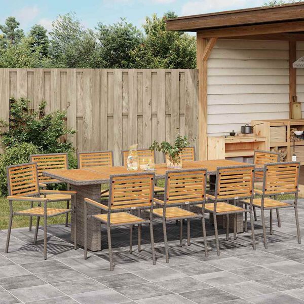 vidaXL Garten Essgruppe 11 pcs Grau und Braun Poly-Rattan