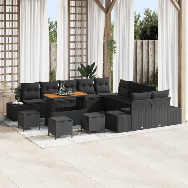 vidaXL Gartensofa-set mit Kissen 14 pcs Schwarz Poly Rattan