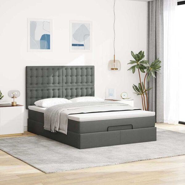 vidaXL Ottoman-Bett mit Matratze & LEDs Dunkelgrau 140x200 cm Stoff
