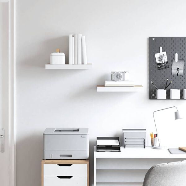 vidaXL Schweberegale 2 Stk. Eichen-Optik und Wei&szlig; 40x23x3,8 cm MDF