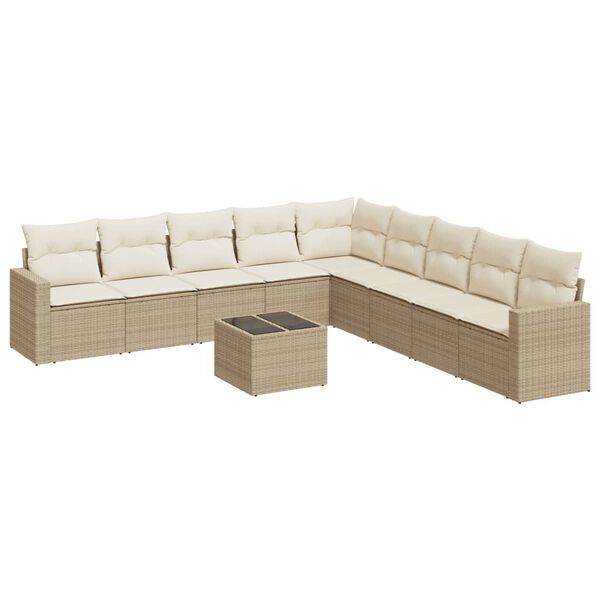 vidaXL 10-tlg. Garten-Sofagarnitur mit Kissen Beige Poly Rattan