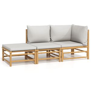vidaXL 3-tlg. Garten-Lounge-Set mit Hellgrauen Kissen Bambus