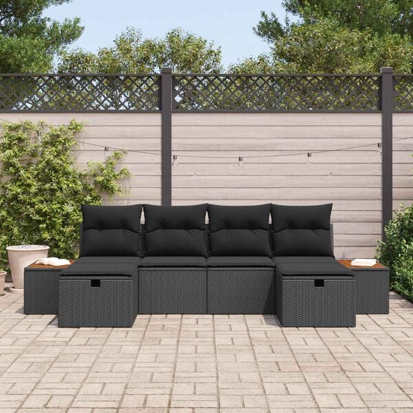 vidaXL Garten-Sofa-Set 6 pcs Schwarz 55 x 62 x 69 cm Poly Rattan