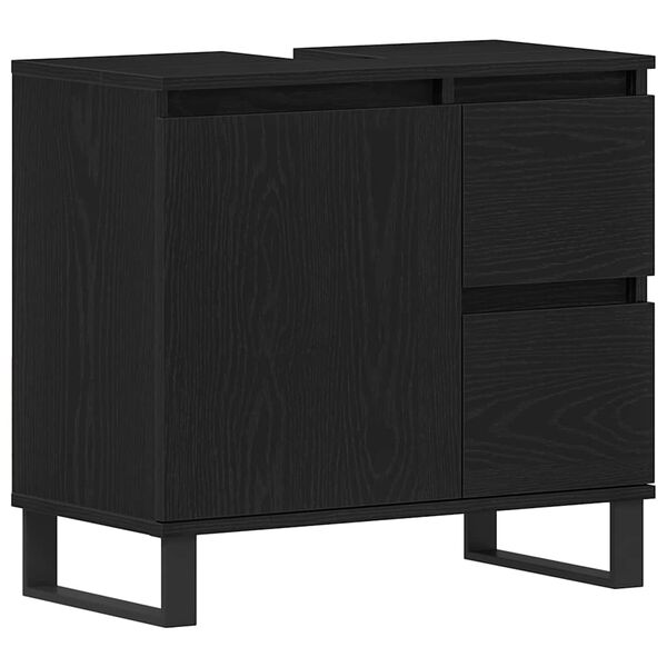 vidaXL Waschbeckenschrank mit T&uuml;r Schwarz Eichen-Optik 65 x 33 x 60 cm