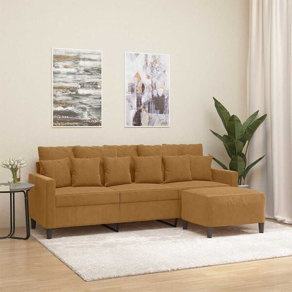 vidaXL 3-Sitzer-Sofa mit Hocker Braun 180 cm Samt