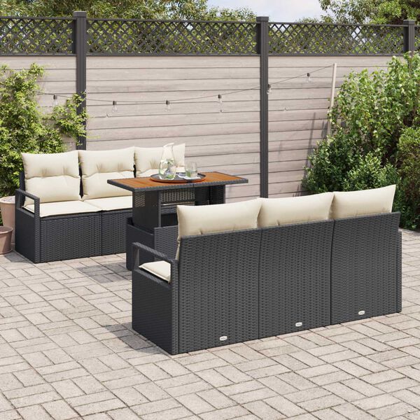 vidaXL Garten-Sofa-Set mit Speicher 7 pcs Schwarz Poly Rattan