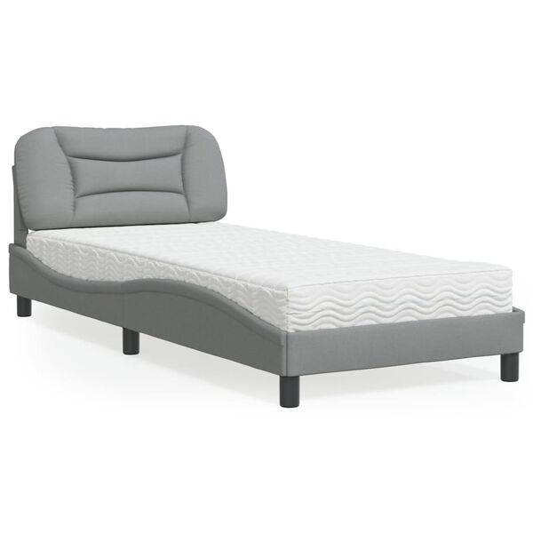 vidaXL Bett mit Matratze "Hvar" Hellgrau 90x200 cm Stoff
