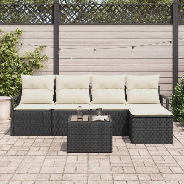 vidaXL Sofa Set mit Kissen 6 pcs Braun und Creme Poly-Rattan