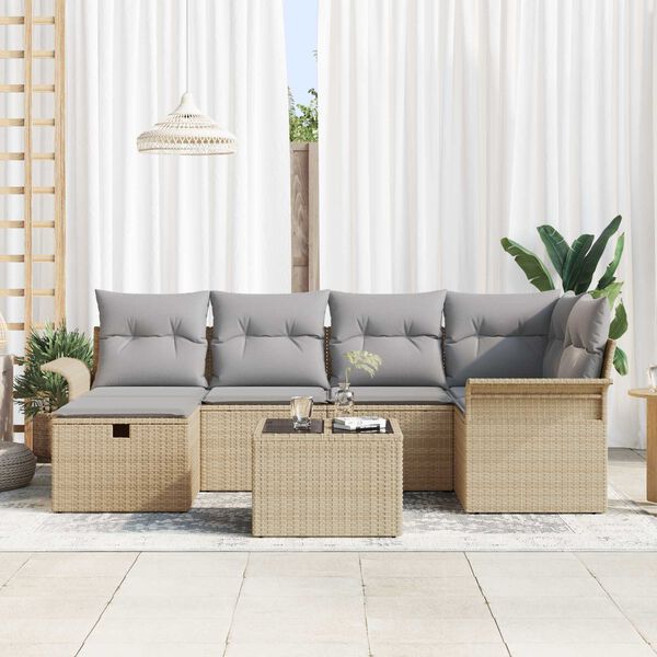 vidaXL Gartensofa-set mit Kissen mit Speicher 7 pcs Poly Rattan