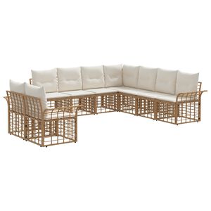 vidaXL Outdoor-Sofagarnitur 9 stk. Nat&uuml;rlich und Cremwei&szlig; Polyester