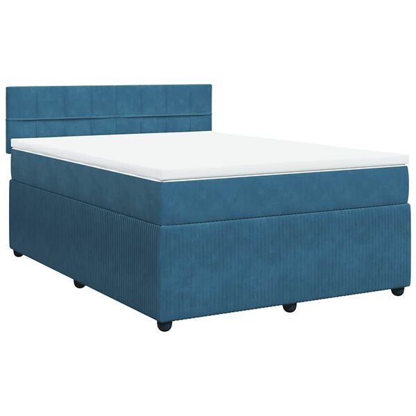 vidaXL Boxspringbett mit Matratze Blau 140x190 cm Samt