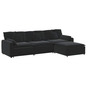 vidaXL Modulares Sofa mit Fu&szlig;hocker und Kissen Schwarz