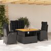 vidaXL 5-tlg. Garten-Essgruppe mit Kissen Schwarz Poly Rattan