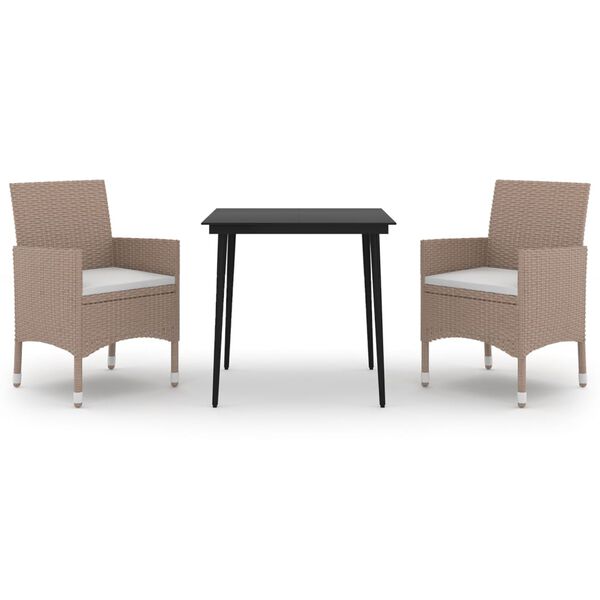 vidaXL 3-tlg. Garten-Essgruppe mit Auflagen Poly Rattan und Glas