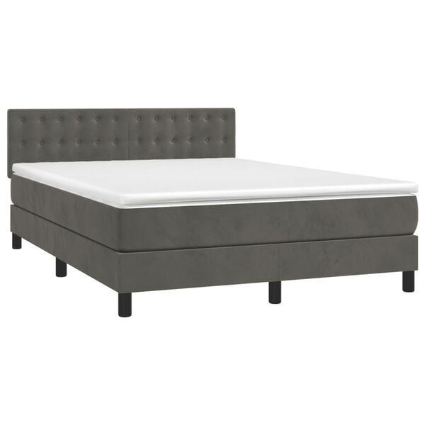 vidaXL Boxspringbett mit Matratze & LED Dunkelgrau 140x190 cm Samt