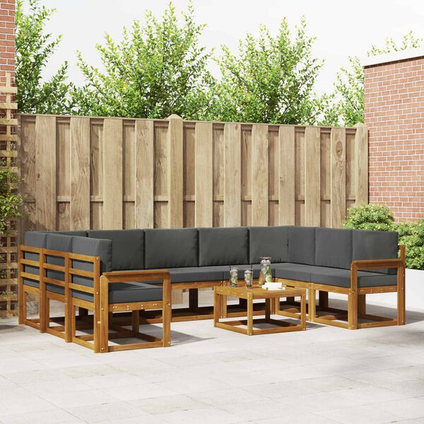 vidaXL Outdoor-Sofagarnitur mit Kissen 10 pcs Natur und Anthrazit
