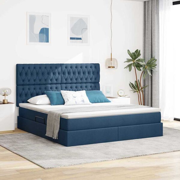 vidaXL Bett mit Stauraum und LED mit LED Blau 160 x 200 cm Polyester