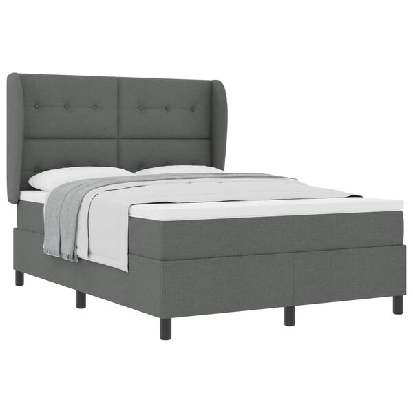 vidaXL Boxspringbett mit Matratze Dunkelgrau 140 x 190 cm Stoff