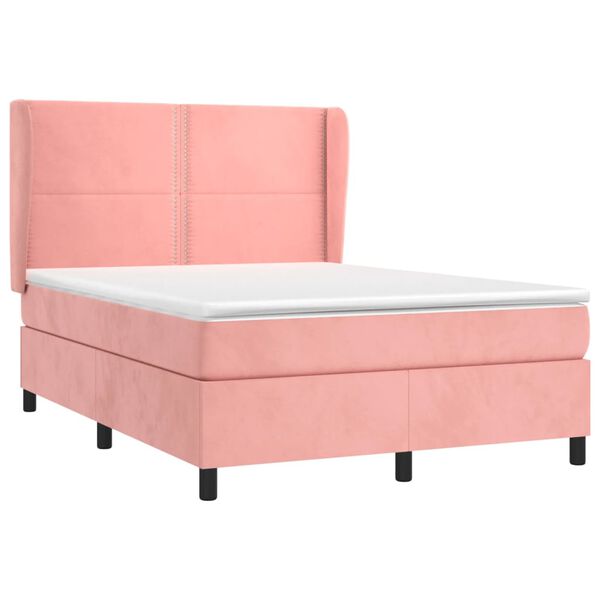 vidaXL Boxspringbett mit Matratze Rosa 140x200 cm Samt