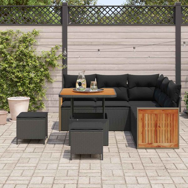 vidaXL Gartensofa-set mit Kissen 9 pcs Schwarz Poly-Rattan