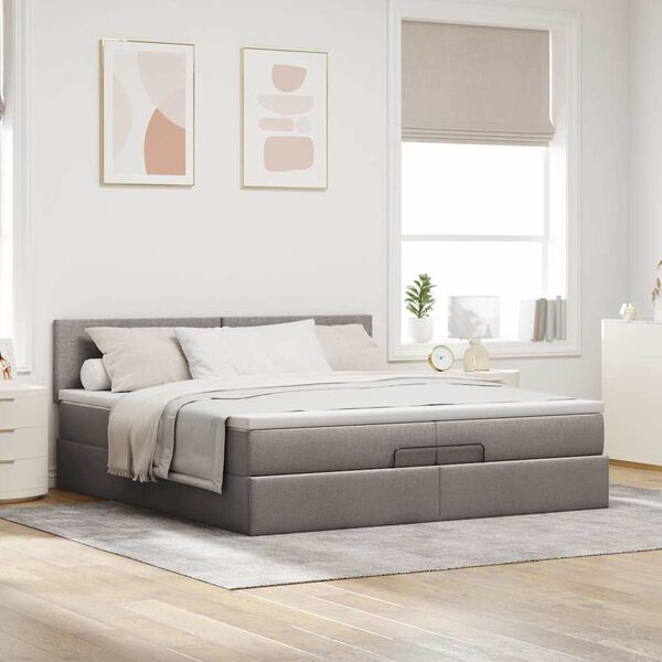 vidaXL Ottoman-Bett mit Matratze Taupe 200x200 cm Stoff