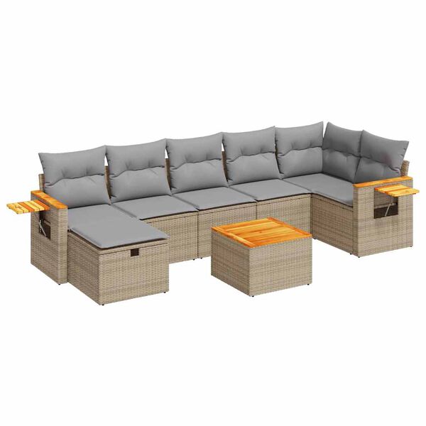 vidaXL 7-tlg. Garten-Sofagarnitur mit Kissen Beige Poly Rattan
