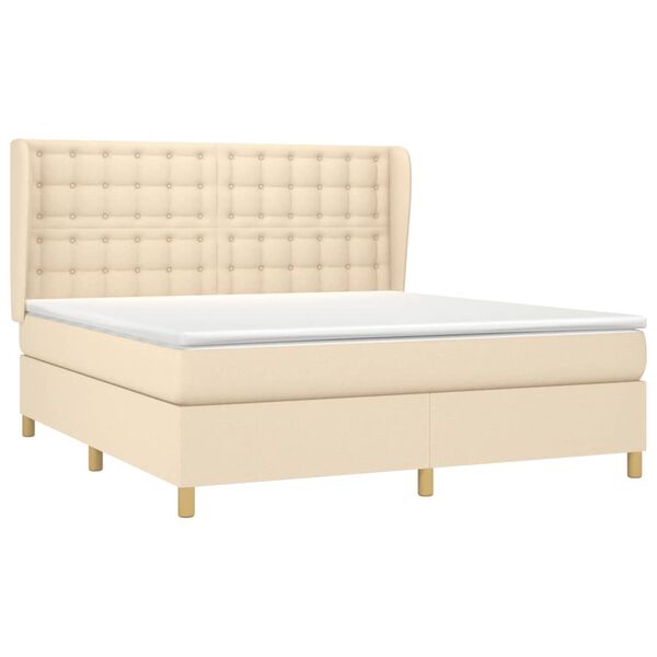 vidaXL Boxspringbett mit Matratze Creme 180x200 cm Stoff