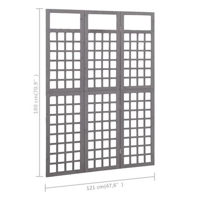 vidaXL Spalier/Paravent 3-teilig Massivholz Tanne Grau 121x180 cm